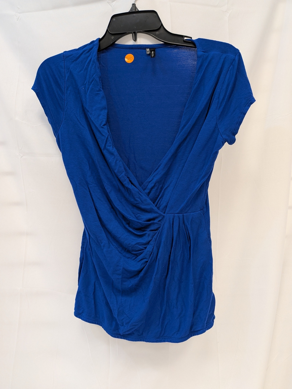Maurices Cobalt Draped V-Neck Short Sleeve Blouse